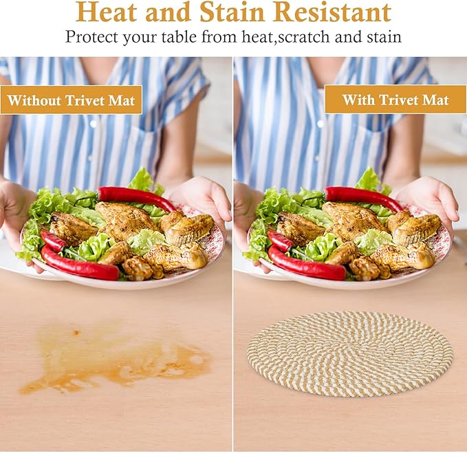 Billbotk 8" Trivets for Hot Dishes, Hot pots and Pans, 6 Heat Resistant Hot Pads, Pot Holders for Kitchen, Hot Plate Mats for Table, Kitchen Decor for Counter, Home Essentials, Farmhouse(Boho)