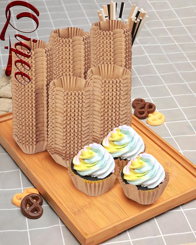 qiqee 500pcs Natural Square Cupcake Liners Muffin Linner No Smell, Food Grade Brown Baking Cups（Standard Size）
