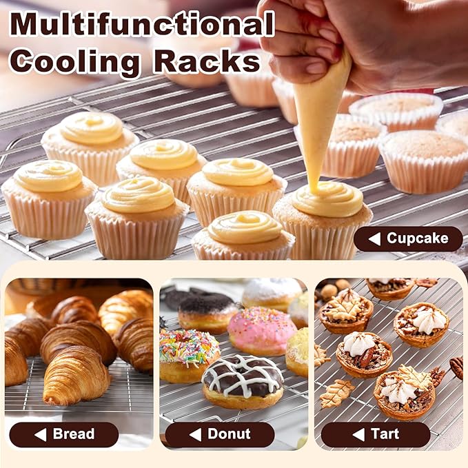 TeamFar Baking Sheet with Rack Set (3 Pans + 3 Racks), 17.6/12.5/10.5 Inch Stainless Steel Cookie Sheet Baking Pans Tray and Cooling Racks for Cooking Roasting, Non-Toxic & Heavy Duty, Dishwasher Safe