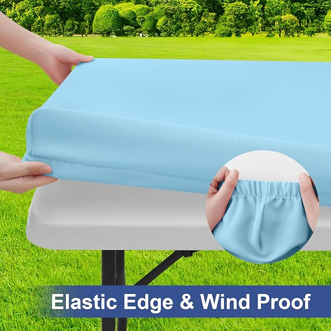 homing Rectangle Table Cloth Cover, Waterproof Polyester Elastic Fitted Tablecloth, Fits for 4 Foot Folding Tables, Washable Table Protector for Picnic, Camping, Outdoor (Light Blue, 24" x 48")