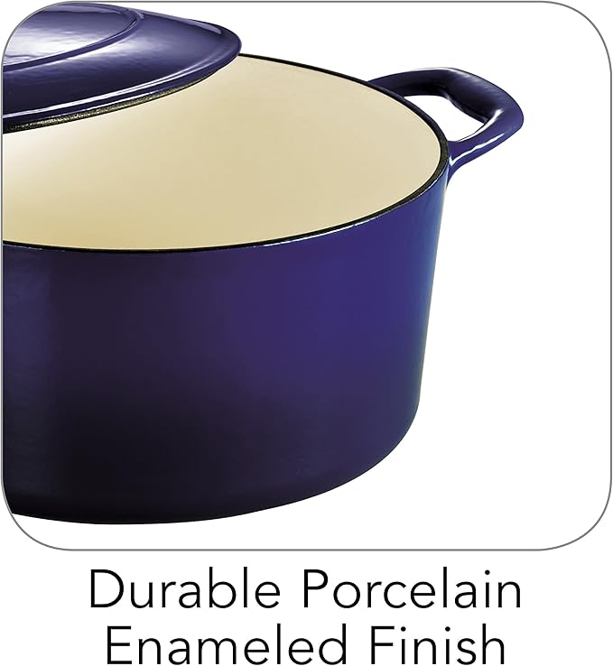 Tramontina Bestow Enameled Cast Iron Dutch Oven Pot with Lid, Round 5.5-quart, Blue