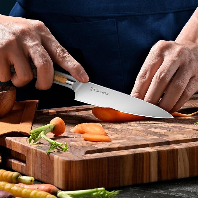 Sunnecko Knife Set for Kitchen - Block Knife Set of 6pcs with High Carbon Stainless Steel 1.4116 Chef Knife Set - Kitchen Knives with Olive Wood Handle and Acacia Wooden Knife Block