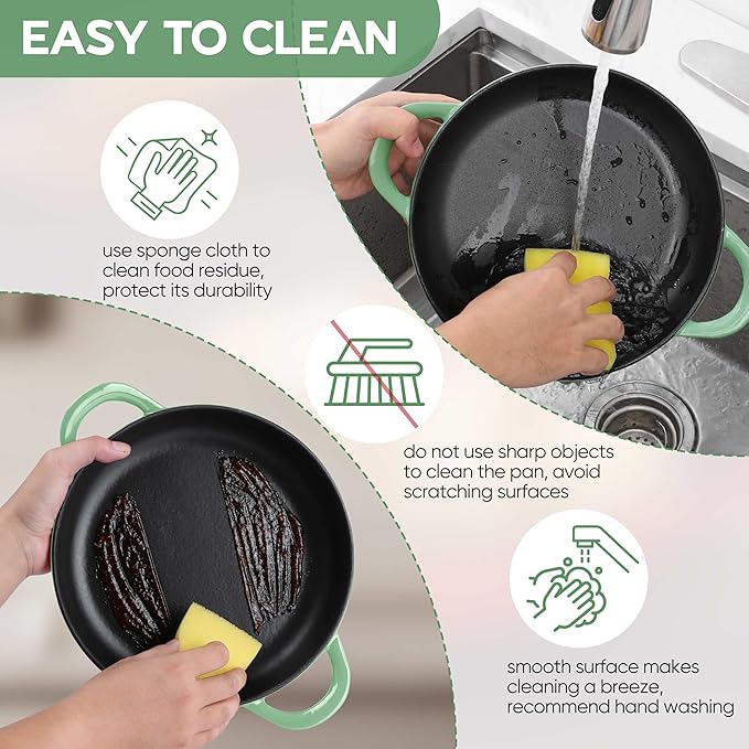 E-far Dutch Oven for Sourdough Bread Baking, 6 Qt Round Enameled Cast Iron Dutch Oven for Homemade Artisan Bread, Dome Lid & Shallow Base, Matte Black Interior & Durable, Oven-Safe to 500℉, Green