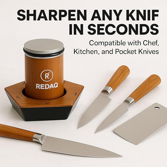 Rolling Knife Sharpener – Restore Dull Knives Quickly with 5 Magnetic Angles (12°–25°), Diamond & Corundum Discs, Safe, Stable and Easy for Home & Professional Chefs