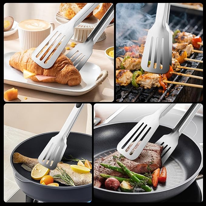 Kitchen Tongs for Cooking,Stainless Steel Spatula Tongs Locking Metal Tongs for Grilling/Barbecue/BBQ,Serving,Buffet,Perfect for Flipping Steak and Fish,Set of 2 (12 & 14 inch)