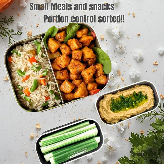 Leak proof Stainless Steel Lunch Box containers | Stainless Steel bento box | Sandwich ,snacks Food Storage with divider compartment| Meal prep| Snack |Metal lunch box| Korean Lunch Box| Black -Small