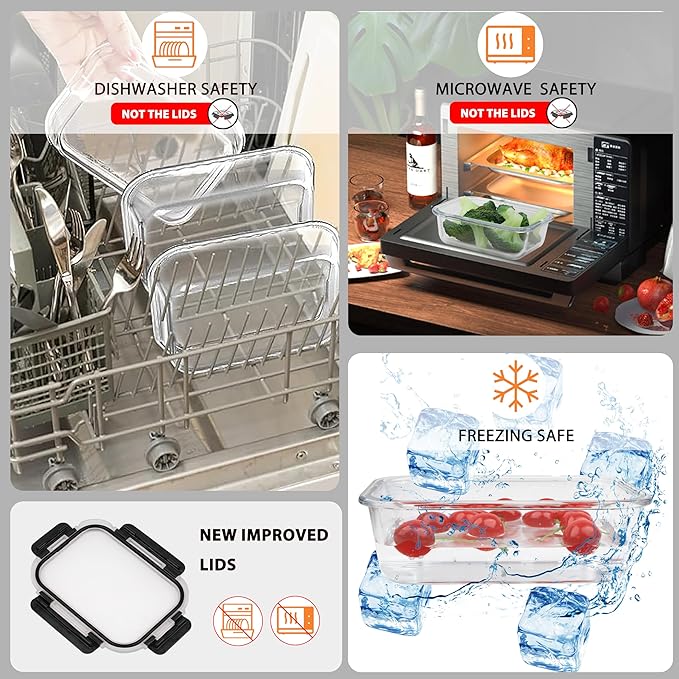 kakw12 Packs Glass Food Storage Containers,Glass Meal Prep Container for Lunch,can be used in the Microwave, Oven, Freezer and Dishwasher,with Upgraded Snap Locking Lids. (12 Packs)