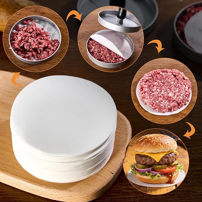 MUCHII 1000 Pcs 4.5 Inch Burger Patty Paper Rounds, White Baking Parchment Rounds, Non-Stick Sheets for Separating Patties, Baking Cookies, Bread, and More