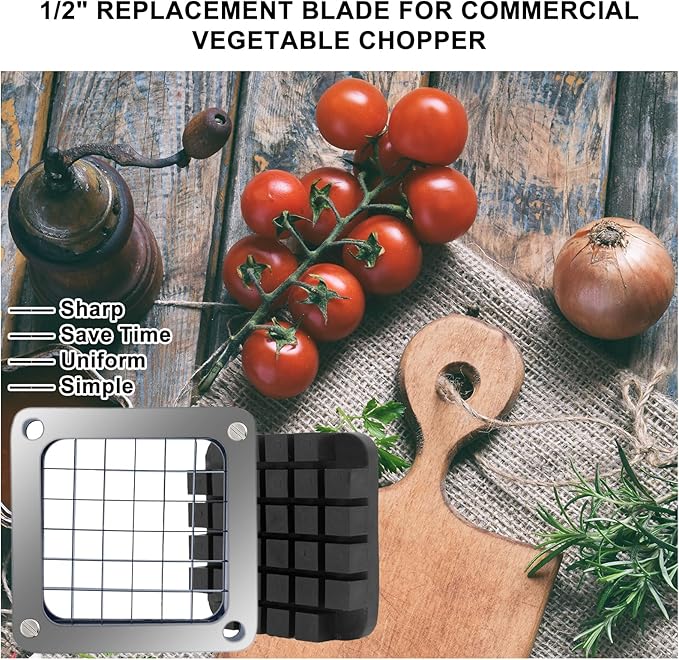 Replacement Chopper1/2‘’ Blade,Commercial Vegetable Chopper Dicer Stainless Steel Blade and Pusher Block for Fruit Cutting Machine Tomato onion French Fries Cutter