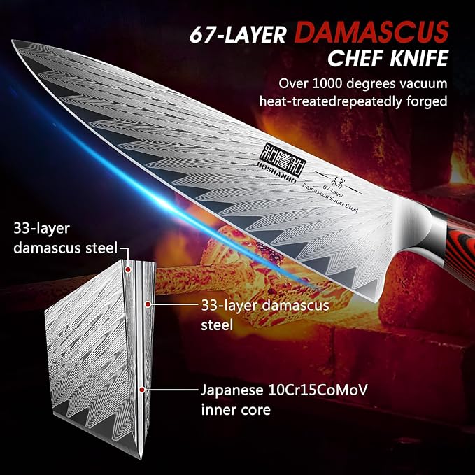 HOSHANHO 8 Inch Damascus Chef Knife, Professional Japanese Damascus Super Steel Kitchen Knife, Ultra Sharp Cooking Knife with Ergonomic G10 Handle