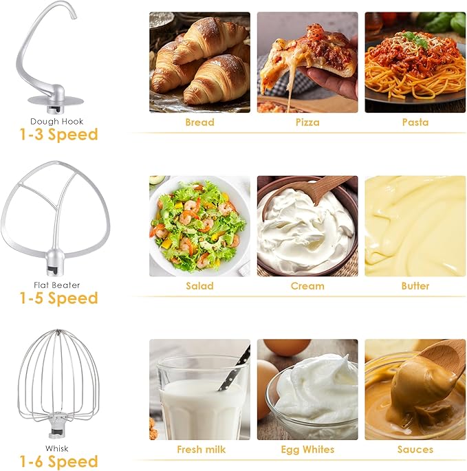 Biolomix Kitchen Electric Stand Mixer, 6 Speed Tilt Head Food Mixer with 6.5 QT Stainless Steel Bowl, Dough Hook, Flat Beater, Whisk and Anti Splash Cover, (6.5QT, Red)