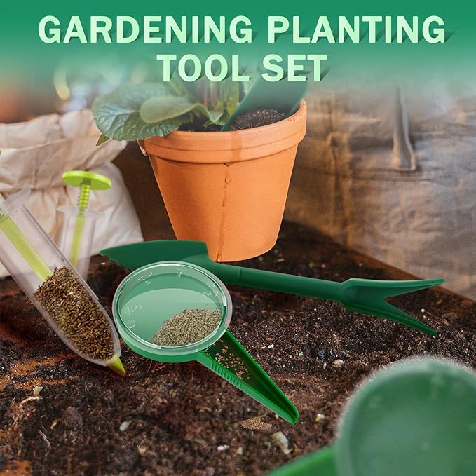 6 PCS Mini Seed Spreader, Sowing Dispenser With 5 Speeds, Small Planter Tool, Manual Seedlings Dibber and Widger Set, Handheld Sower for Tiny Seeds