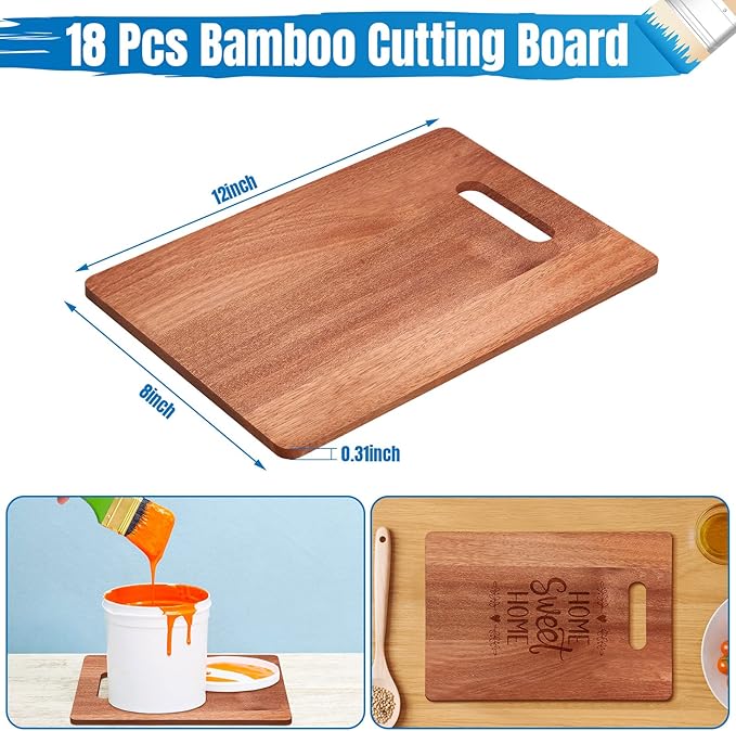 Vesici 18 Pack Bamboo/Wood Cutting Board with Handles Bulk Plain Blanks Laser Engraving Chopping Board for Customized Engraving Gifts Crafts Christmas Keepsakes(Walnut,12''x9'')