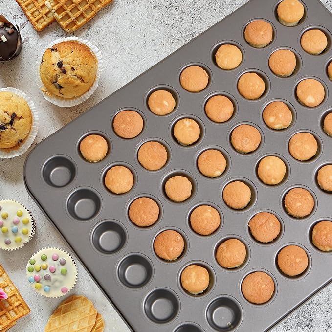 2-Piece 48 Cup Steel Mini Muffin Pan – 1.3″ Extra-Small Cup Size, Round (Not Suit for Standard Mini Liners)