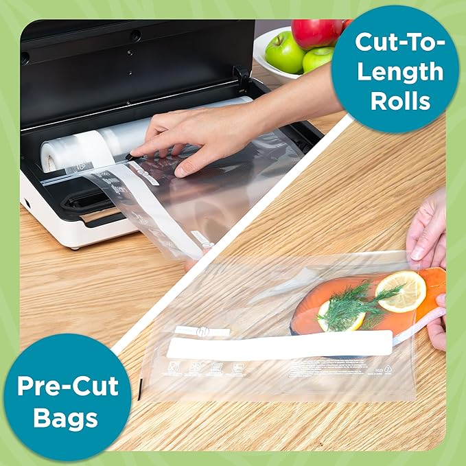 Home Logic Vacuum Bags for Food Sealer Rolls 3"x11" 20ft long rolls 3pk for Freezer and Sous Vide - Microwave Safe clear