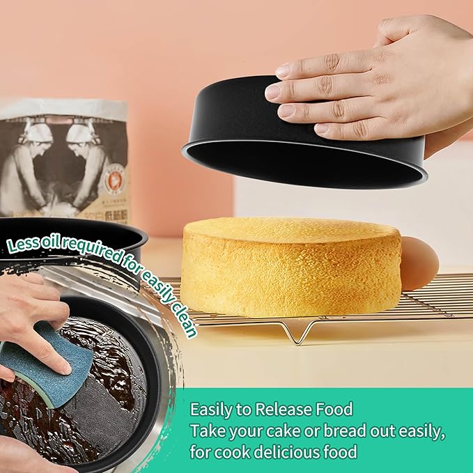P&P CHEF Non-stick Cake Pan Set of 2, 8 Inch Round Baking Cake Pans Tins for Tier Smash Cakes, Non-Toxic & Solid, Stainless Steel Core & Leak-Proof, 2Pcs