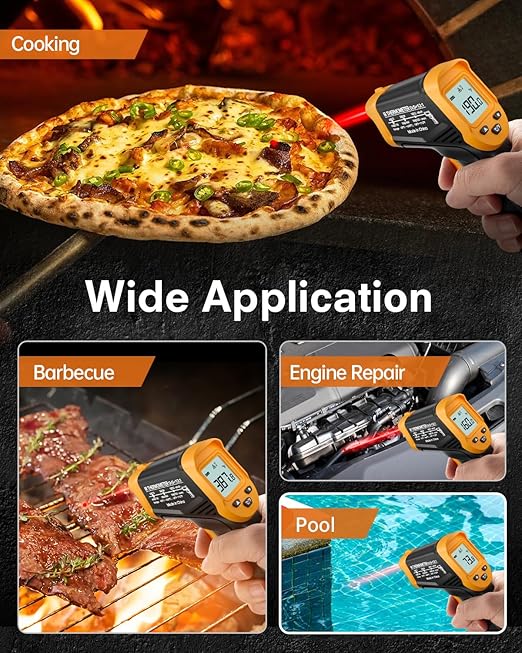 Eventek Infrared Thermometer Gun, Laser Thermometer Temperature Gun -58°F to 1112°F, IR Temp Gun for Cooking, Pizza Oven Accessories, Griddle, AC, Barbecue, Air Thermometer, Kitchen Cooking,Meat