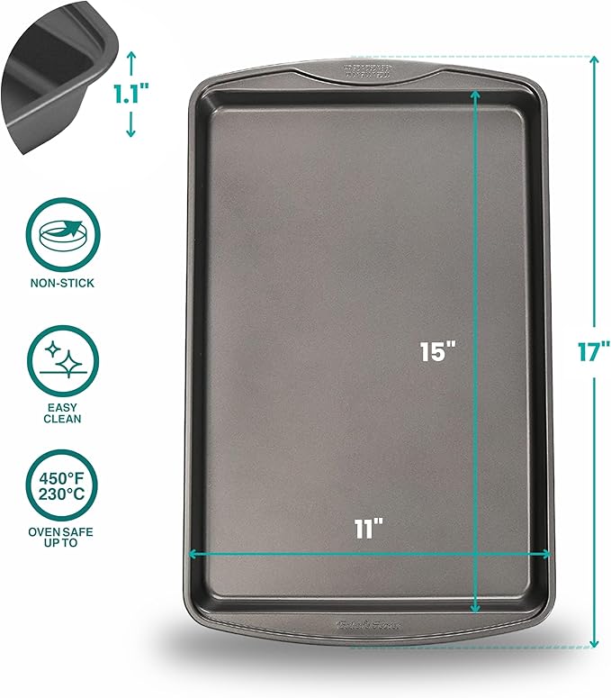 Baker's Secret Nonstick Cookie Sheet 15in baking area, Baking Tray for Oven Premium Food-Grade Coating, Non-stick Cookie Sheets, Baking Accessories - The Classic Collection (1x Medium 15" x 11")