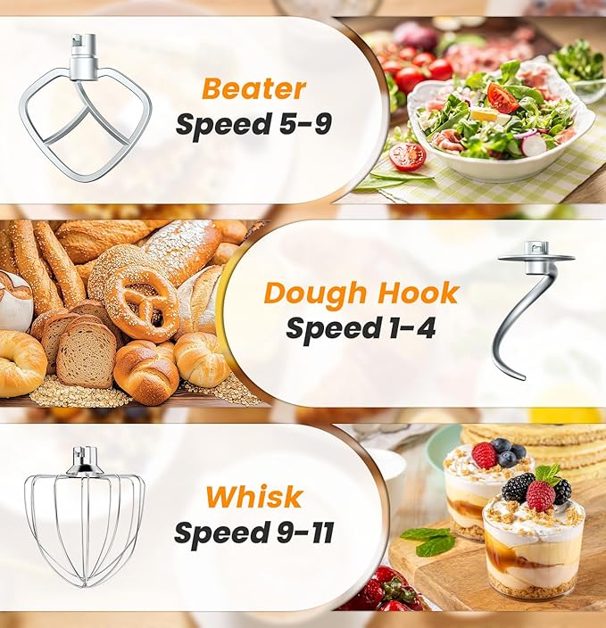 Stand Mixer 6QT Kitchen Mixer with LED Smart Touchscreen, 11-Speed Tilt-Head Mixer with Timer, 4 Preset Menus, Stainless Steel Bowl, Dough Hook, Whisk, Beater,Green