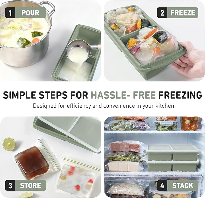 Silicone Freezer Tray with Lid Soup Freezer Container Molds with Steel Reinforced Rim Ice Cube Freezer Molds for Soup, Sauce, Leftovers, Homemade Meal Prep Containers Moldes De Silicona