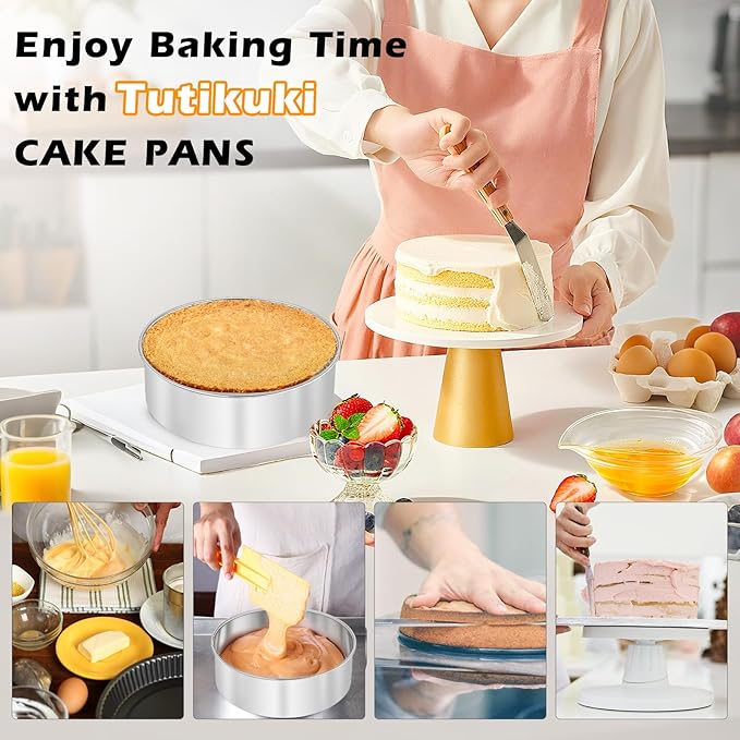 6 Inch Cake Pan - 3PCS Stainless Steel Smash Cake Baking Pans Tins with 100 PCS Parchment Paper, Round Bakeware for Party Birthday Wedding, Mirror Finish & Dishwasher Safe