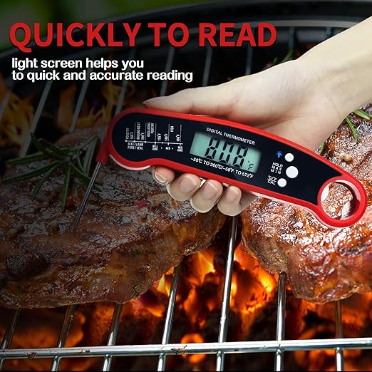 Leelosp 3 Pcs Digital Meat Thermometer with Probe Waterproof Fast Read Food Thermometer Kitchen Grilling Cooking with Backlight Magnet and Calibration for Baking BBQ(Red, Black)