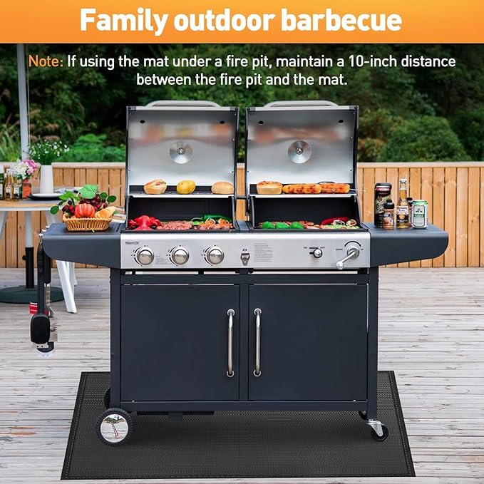 kanhiro 59x39 inches Under Grill Mat for Outdoor Grill, Indoor Fireplace/Fire Pit Mat, Double-Sided Fireproof Grill Pad, Oil-Proof Waterproof BBQ Protector for Decks and Patios