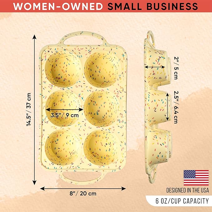 Confetti Silicone Jumbo Muffin Pan 6 Cup–Non-Stick Cupcake Pans for Baking, Heavy-Duty Large Silicone Muffin Pans for Baking, BPA-Free, Easy-Release, Oven & Dishwasher Safe
