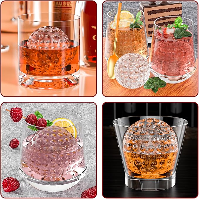 6 Chamber 2.2" 3D Golf Gifts Ice Cube Tray With Funnel,Large Round Ice Ball Maker Mold Silicone Fun Shapes Bourbon Sphere Ice Molds,For Chilling Whiskey,Cocktails,Bourbon,Brandy and Beverages
