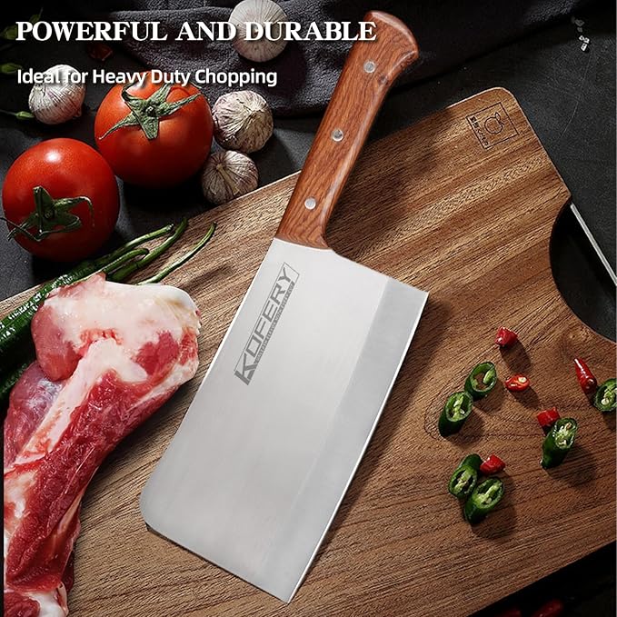 KOFERY 8.7-inch Heavy Duty Meat Cleaver Knife - Professional Bone Chopper with Full Tang and 4Cr13MOV Stainless Steel - Perfect Kitchen Chopping Tool for Meat and Bone Cutting