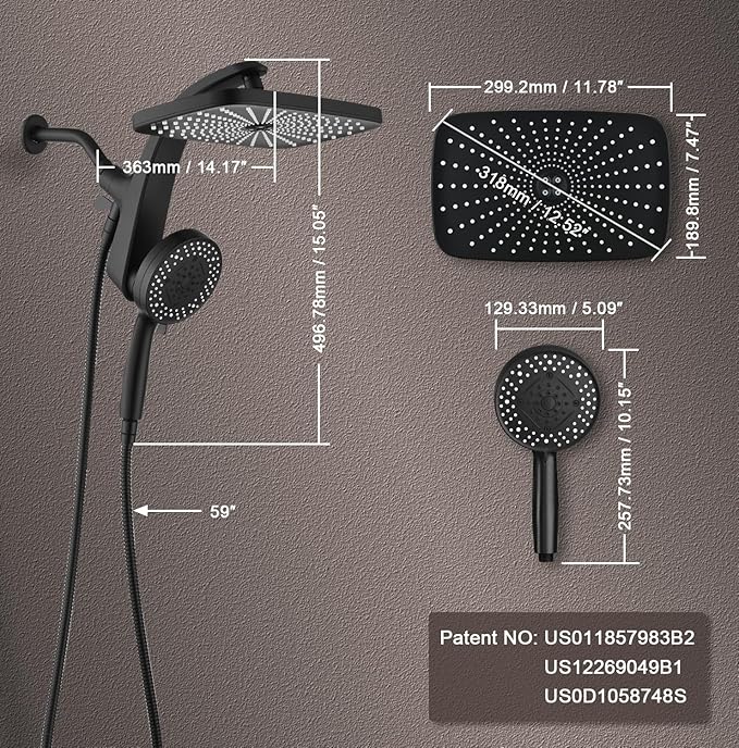 High Pressure Rain Shower Head: Upgrade Shower Heads with Handheld Spray Combo with Fixed Showerhead and 10 Sprays Handheld Shower Head, Detachable Showerheads Built-in Magnetic Docking and Power Jets