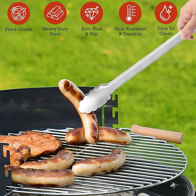 Grill Tongs - 17 Inch Extra Long BBQ Tongs, Heat Resistant Stainless Steel Kitchen Tong, Heavy Duty Metal Locking Tong for Cooking, Grilling, BBQ/Barbecue, Food (17 inch)
