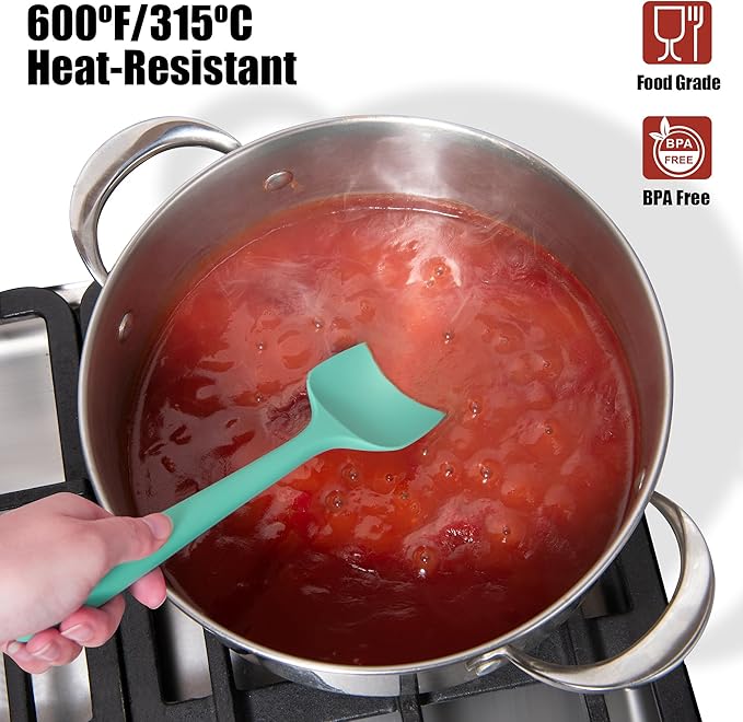 Heat Resistant Silicone Spoon Spatulas, Doosu 600°F High Temp Flexible Cooking Spoons Kitchen Spoonula Scratch-Proof for Mixing Stirring Scraping Serving Non-Stick Cookware (Set of 3, Aqua Sky)
