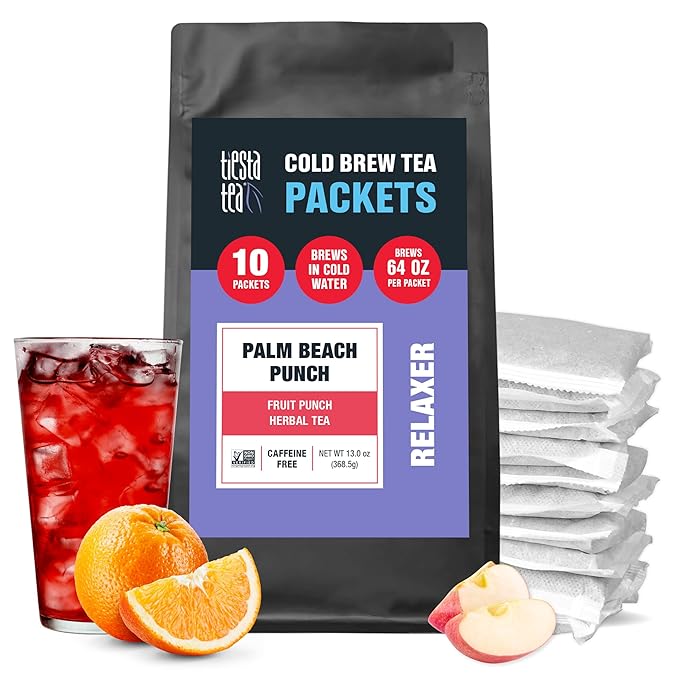 Tiesta Tea - Palm Beach Punch Cold Brew Tea, Loose Leaf, Fruit Punch Herbal Blend, Premium Iced Blend, Non-Caffeinated, 10 Cold Brew Bags, Makes One 64oz Pitcher Each