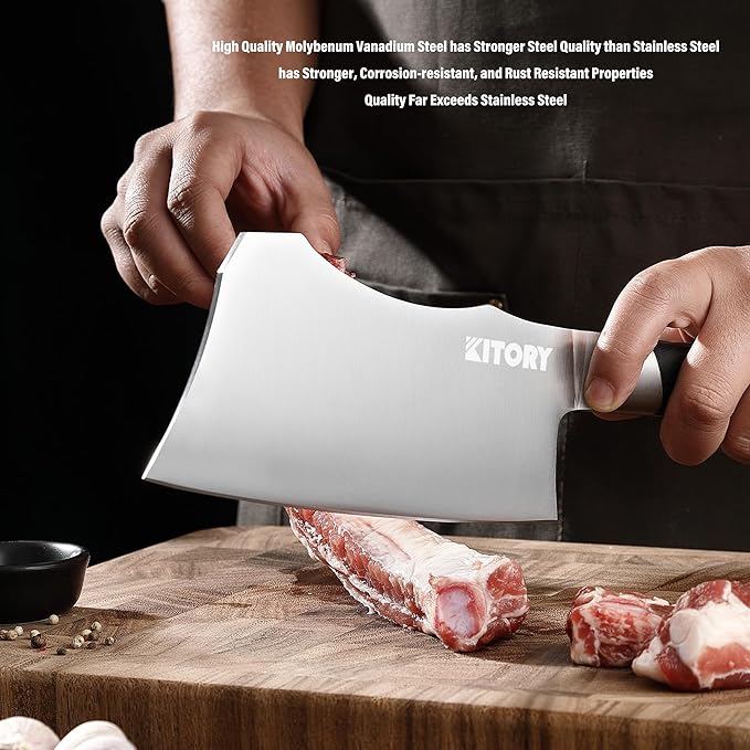 Meat Cleaver with Large Handle - 7 inch Kitchen Bone Chopper,German High Carbon Stainless Steel Chopping Knife with Ergonomic Wodden Handle - for Home Kitchen and Restaurant with Gifts Box