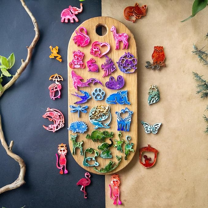 Keychain Resin Molds Silicon Animals 34pcs UV Resin Mold, Epoxy Resin Molds for Keychain Pendant Molds for Epoxy Resin Earring Mold, Earrings, Necklace