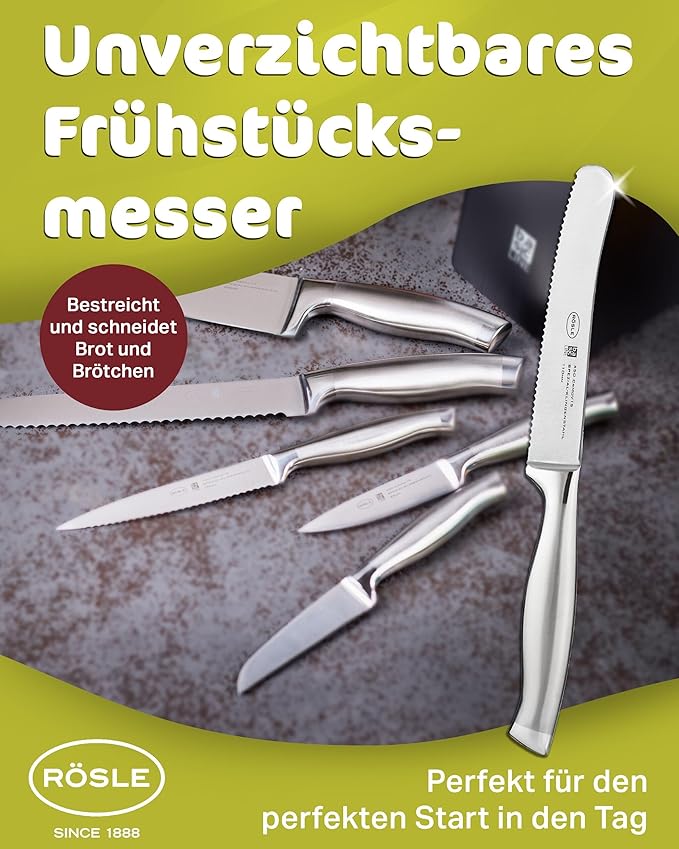 Rösle Basics Line Stainless Steel Serrated Breakfast and Snack Knife, 4.3-inch Blade