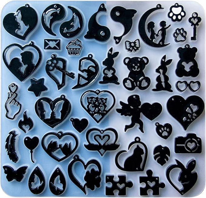 Keychain Resin Molds Silicone with Hole, 43pcs UV Resin Jewelry Mold, Epoxy Resin Molds for Keychain Pendant Jewelry Making Molds for Epoxy Resin Earring Mold, Earrings, Necklace