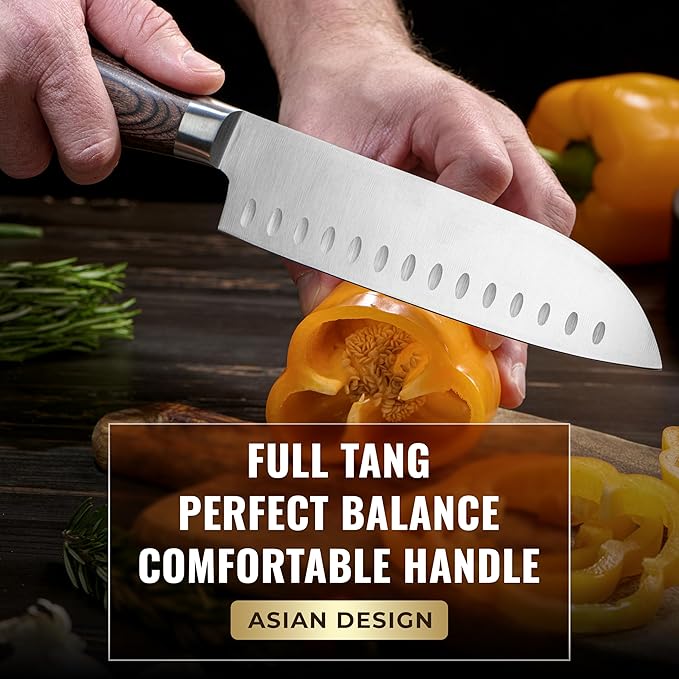 Cutluxe Santoku Knife – Ultra Sharp 7 Inch Vegetable Japanese Knife for Chopping, High Carbon Stainless Steel Blade, Full Tang Pakkawood Handle – Shinobi Series