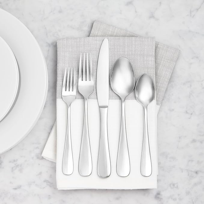 Amazon Basics Stainless Steel Dishwasher Safe Dinner Spoons with Round Edge, Large Tablespoons, 7.9 inches, Pack of 12, Silver