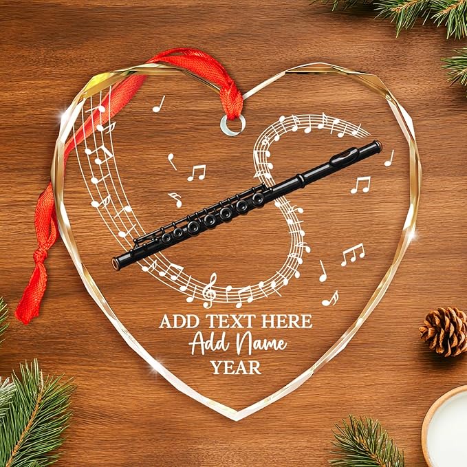 Personalized Flute Player Glass Ornament with Text Name & Year, Custom Flute Musical Instrument Xmas Ornaments 2025, Flutist Christmas Tree Ornament, Gift for Music Lover Student Friend