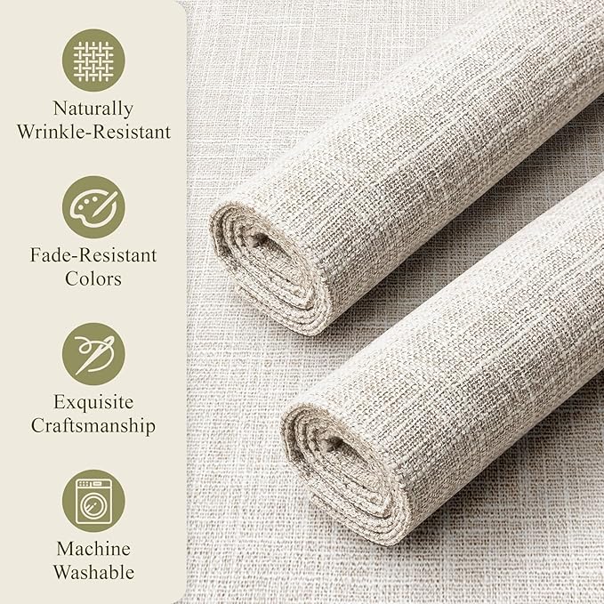 KXN Placemats Set of 4, Dual-Layer Thickened Faux Linen Table Mats, Heat Resistant & Wrinkle-Free, Machine Washable Cloth Place Mats for Kitchen Dining Indoor Outdoor (Cream Beige)