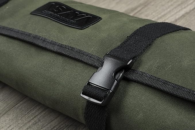 Asaya Canvas Chef Knife Roll Bag - 10 Knife Slots and a Large Zipper Pocket - Durable 10oz Canvas Knife Case with an Adjustable Shoulder Strap - Knives not Included (Forest Green)
