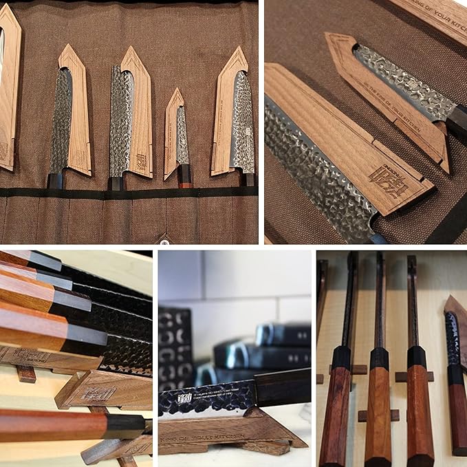 FINDKING Walnut Magnetic Knife Edge Guard, Wooden Sleeve for Counter, Drawer, Bag, Light Portable Blade Sheath Cover, Suitable for 5" Japanese Kitchen Knife (Not Included)