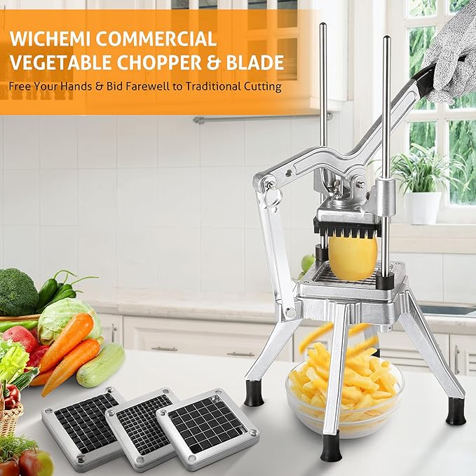 WICHEMI Commercial Vegetable Chopper Dicer with 3 Replacement Blades, Heavy Duty Food Dicer Chopper for Potatoes, Peppers, Mushrooms
