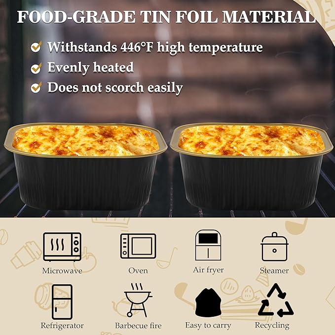 Foil Baking Cups, 30pcs 10oz Mini Cake Pans With Lids Cake Cups Aluminum Pans Disposable Ramekins With Lids Mini Cake Pans, Black Gold, HG01AP300BKX30