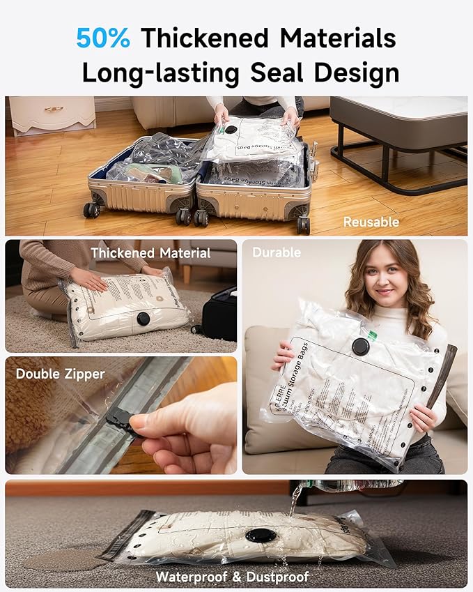 20 Pack Travel Vacuum Seal Bags with Rechargeable Electric Pump, 4 Sizes Space Saver Vacuum Storage Bags for Luggage, Suitcase & Home Organization, Reuseable Vacuum Seal Bags for Clothing