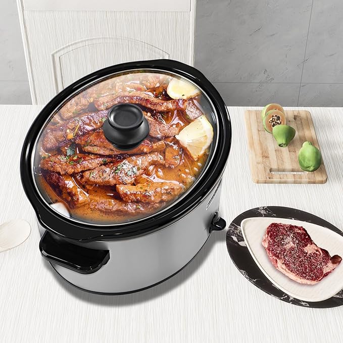 HOMECOOKIN 7 Quart Slow Cooker Oval Manual Pot Food Warmer with 3 Cooking Settings, Stainless Steel