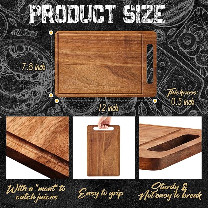 Nuenen 30 Pcs Bulk Wood Cutting Board with Handle 12 x 7.8 Inch Acacia Bamboo Wooden Kitchen Serving Chopping Boards for Pizza, Bread, Charcuterie, Fruit, Vegetables (Acacia)