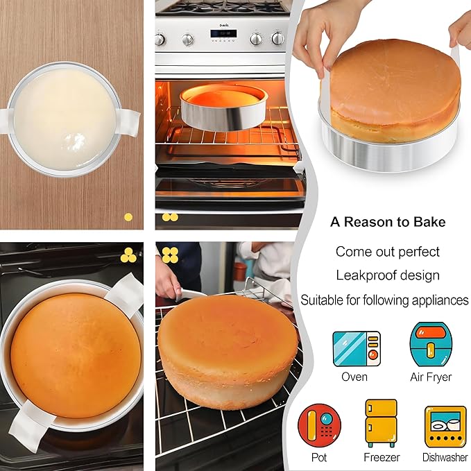 7 Inch Round Cake Pans Set of 3, Nonstick Stainless Steel Baking Pans Set with 100PCS Parchment Papers, Heavy Duty Durable Birthday Wedding Circle Layer Cake Pans Sets for Baking, Dishwasher Safe
